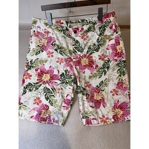 Caribbean Joe Shorts Womens 16 Pink Green White Floral Tropical‎ Casual Beach